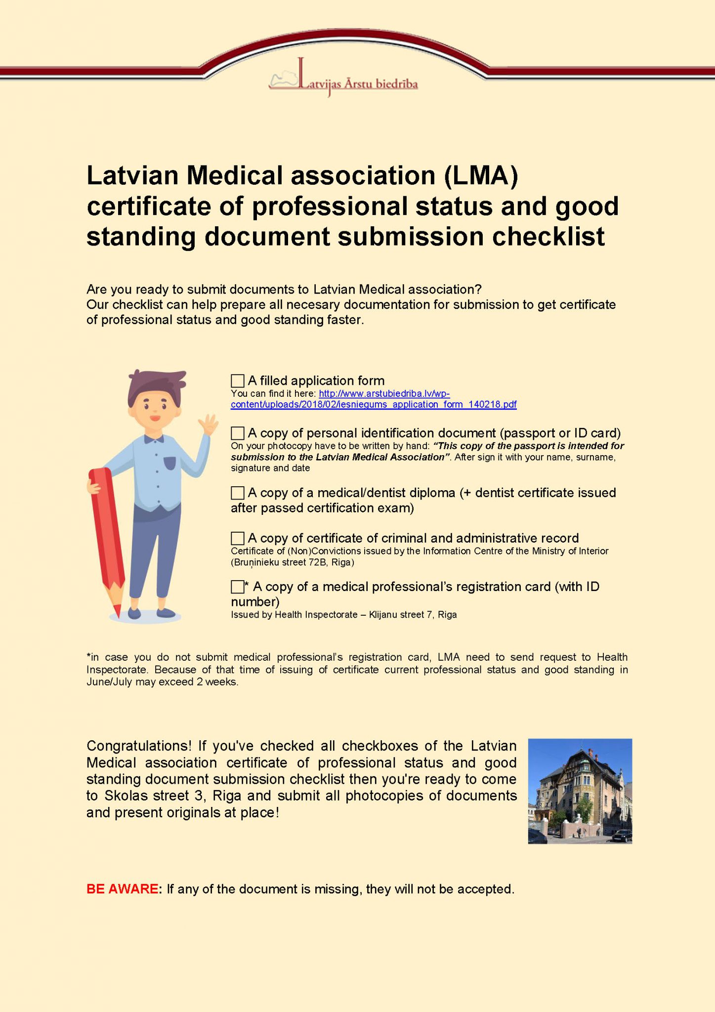 Latvian Medical association (LMA) checklist Latvijas Ārstu biedrība